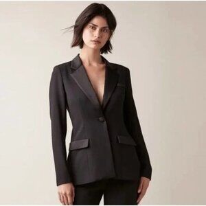 Jason Wu Tuxedo Satin Shawl Collar One Button Blazer Jacket Black Size XS